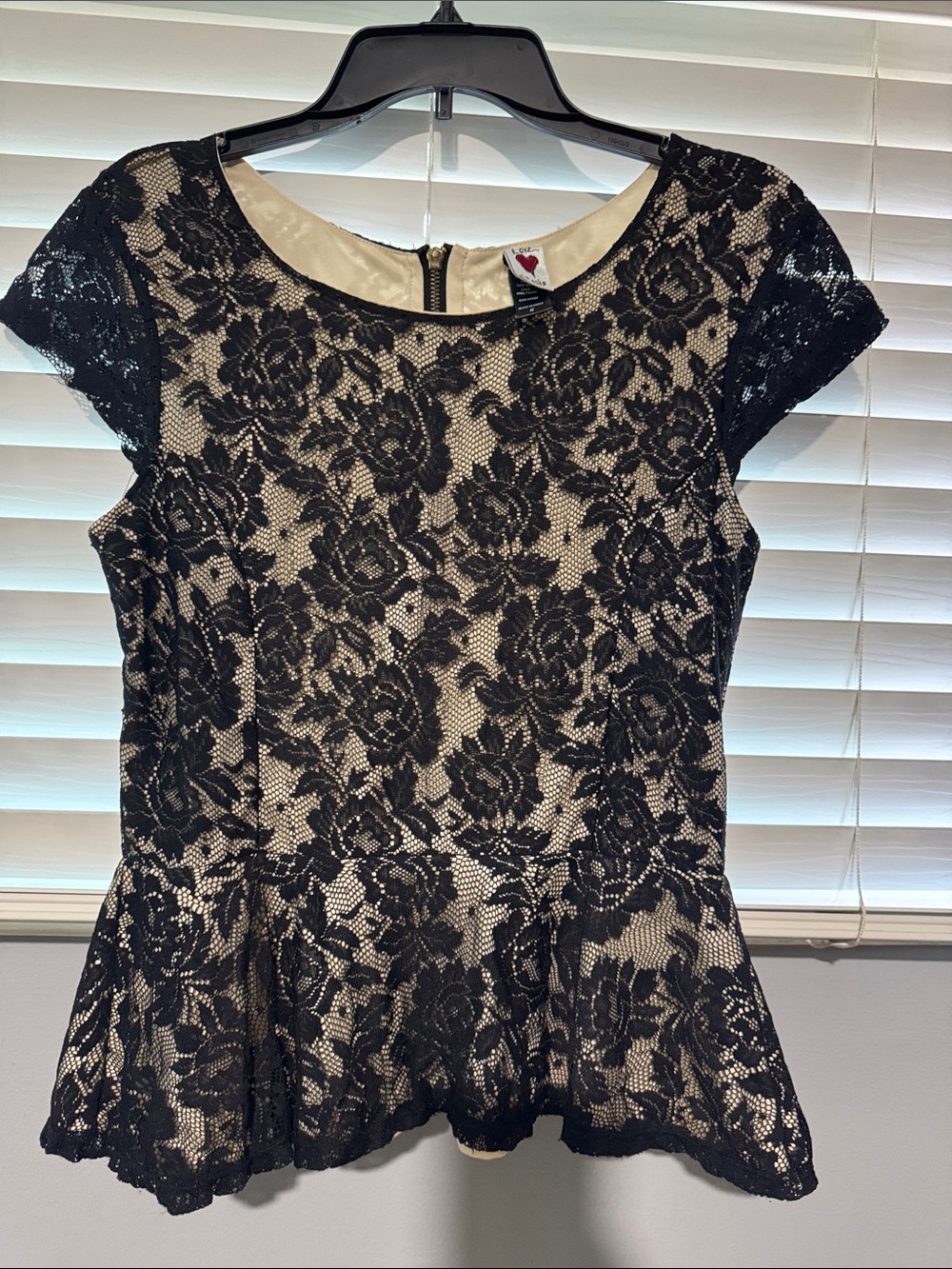 Love Rocks Black Lace Top with Cream Underlay